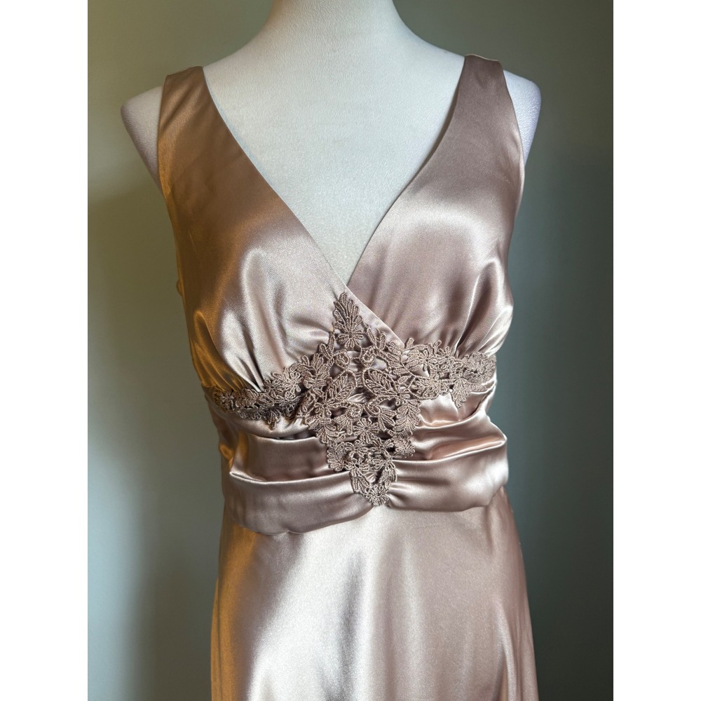 Newport News Champagne Satin Lace Midi Dress 10 vintage fairy boho whimsigoth Y - Picture 2 of 6